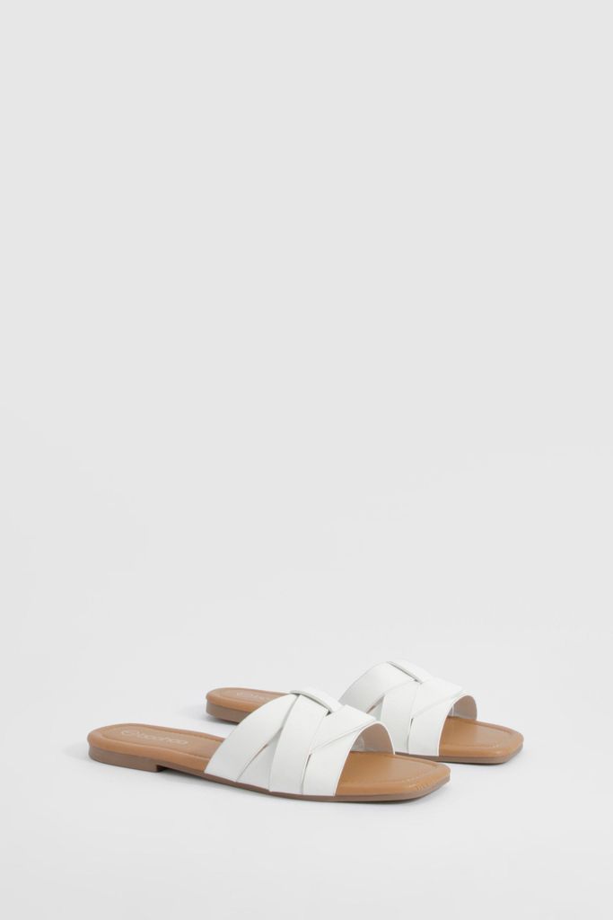 Womens Woven Basic Mule Sandals - White - 3, White