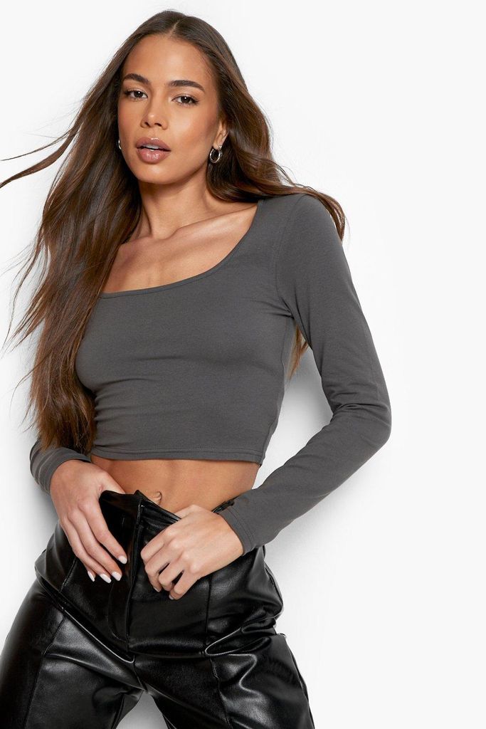 Womens Basic Longsleeve Scoop Neck Top - Grey - 12, Grey