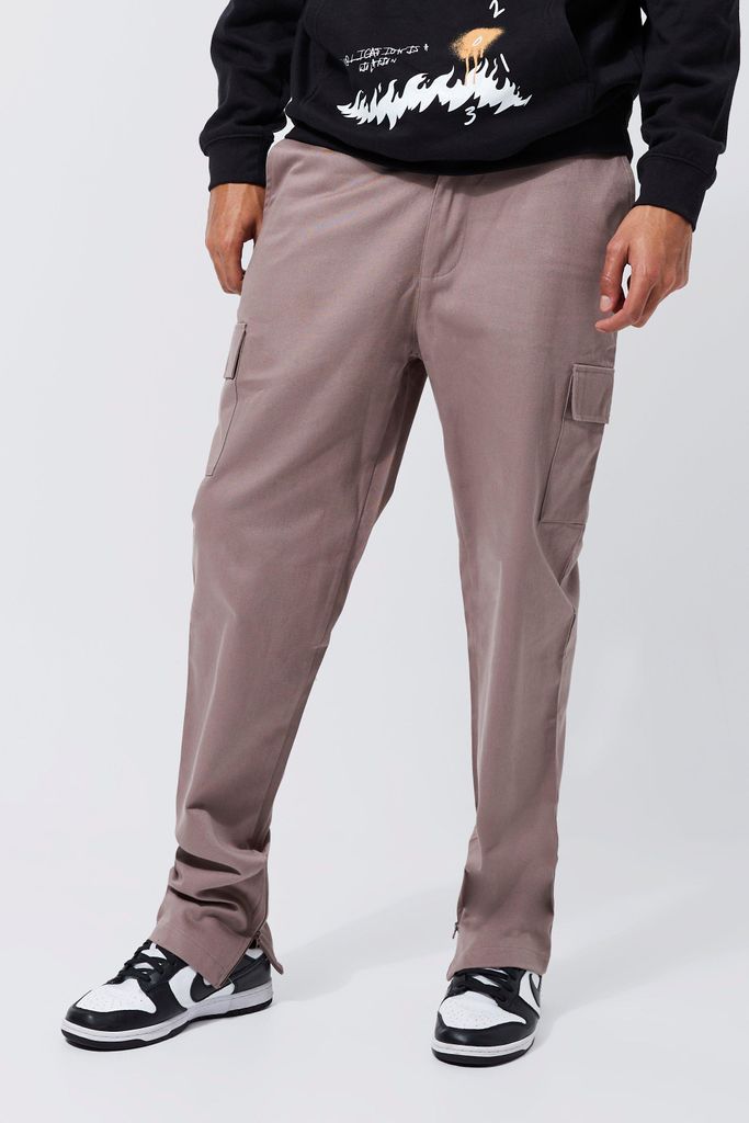 Men's Tall Straight Fit Zip Hem Cargo Trouser - Beige - L, Beige
