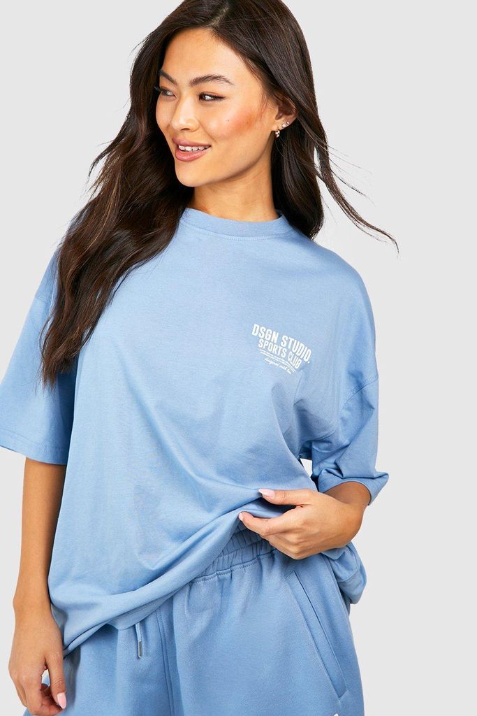 Womens Dsgn Studio Sports Club Slogan Oversized T-Shirt - Blue - Xl, Blue