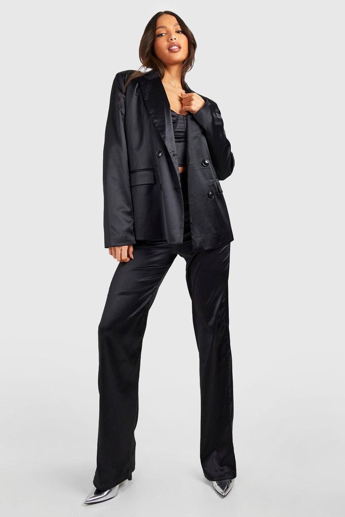 Womens Tall Premium Hammered Satin Double Breasted Blazer - Black - 8, Black