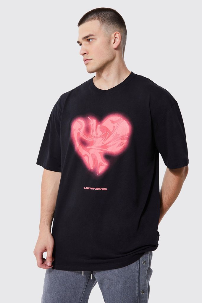 Men's Tall Oversized Marble Heart Graphic T-Shirt - Black - Xl, Black