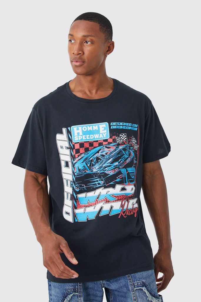 Men's Oversized Worldwide Car Graphic T-Shirt - Black - L, Black