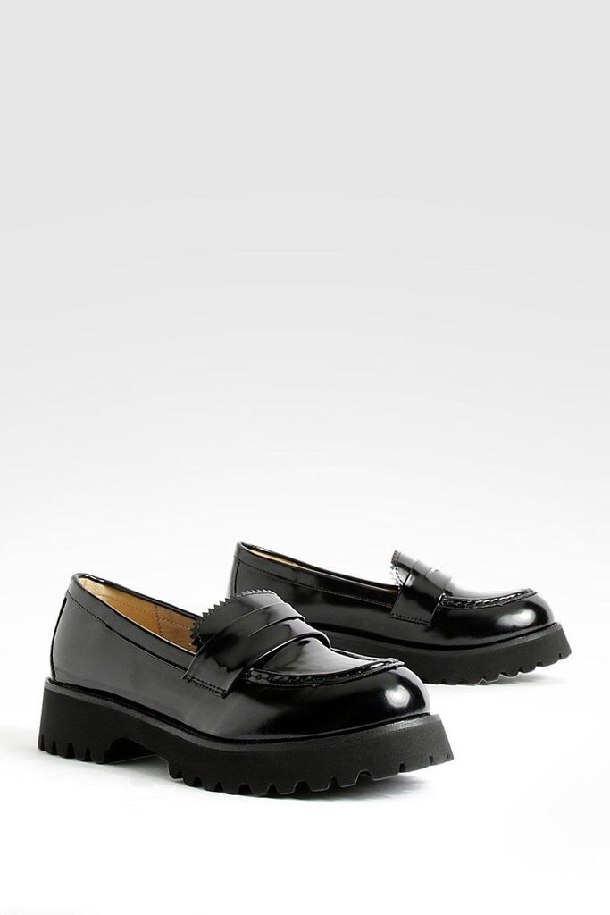 Womens Chunky Sole Patent Loafers - Black - 5, Black