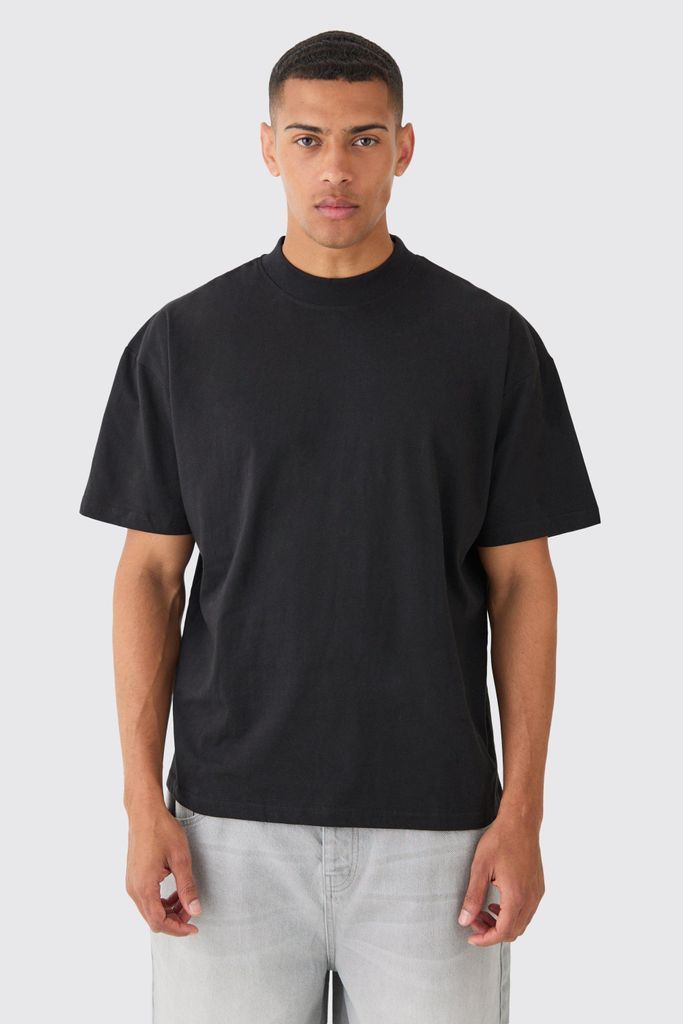 Men's Oversized Extended Neck T-Shirt - Black - S, Black
