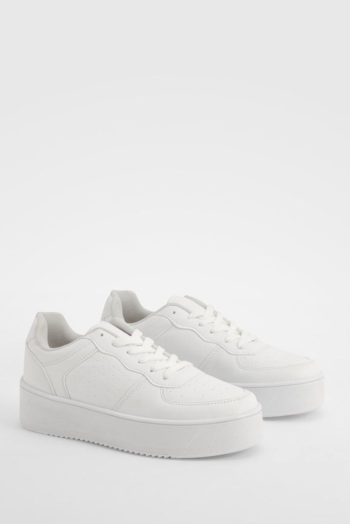 Womens Chunky Platform Sole Contrast Panel Trainers - White - 3, White