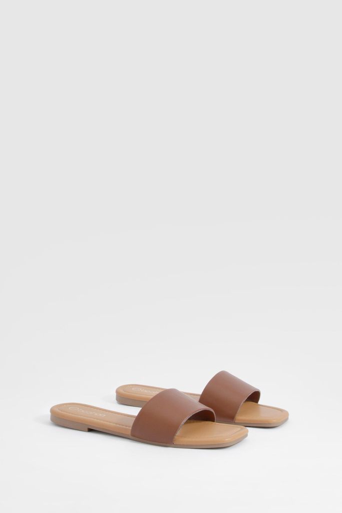 Womens Minimal Mule Sandals - Brown - 3, Brown