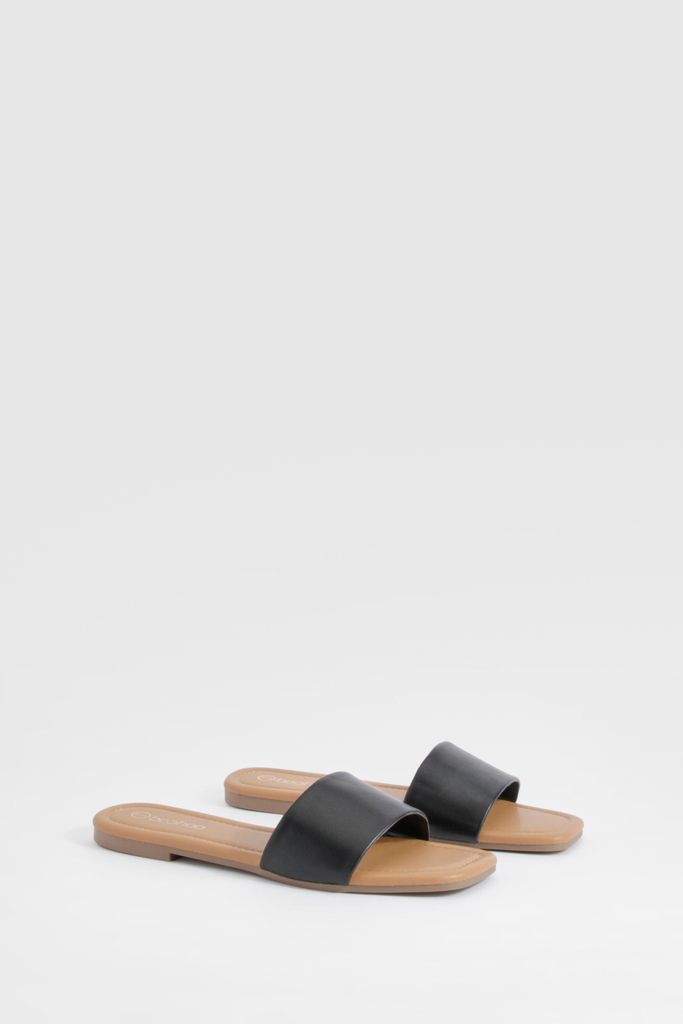 Womens Wide Fit Minimal Mule Sandals - Black - 3, Black