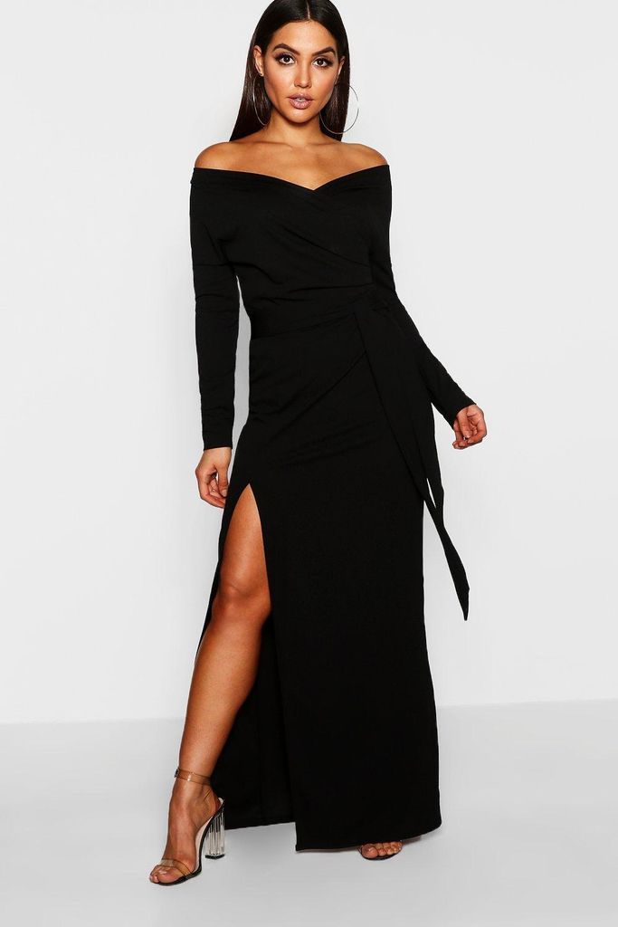 Womens Off The Shoulder Split Maxi Bridesmaid Dress - Black - 6, Black