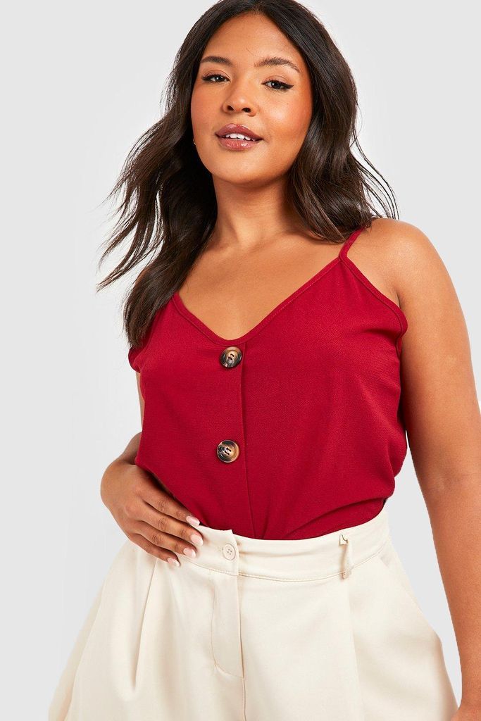 Womens Plus Button Detail Cami Top - Red - 18, Red