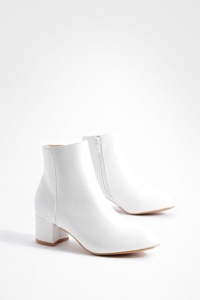 Womens Basic Block Heel Shoe Boots - White - 3, White