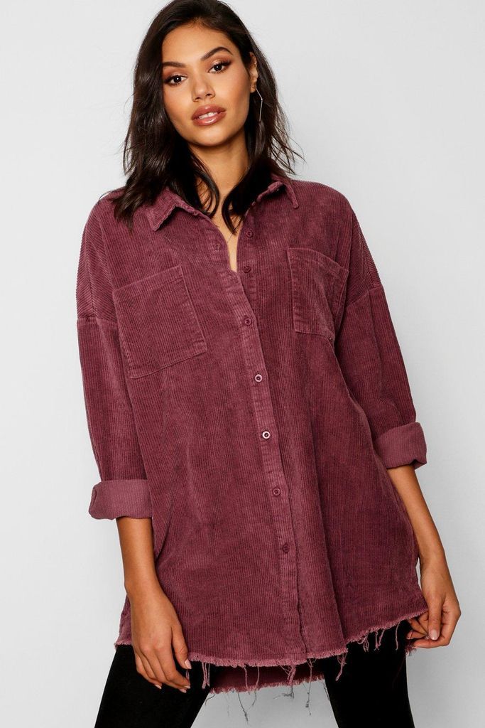 Womens Raw Edge Oversized Cord Shirt - Purple - 6, Purple