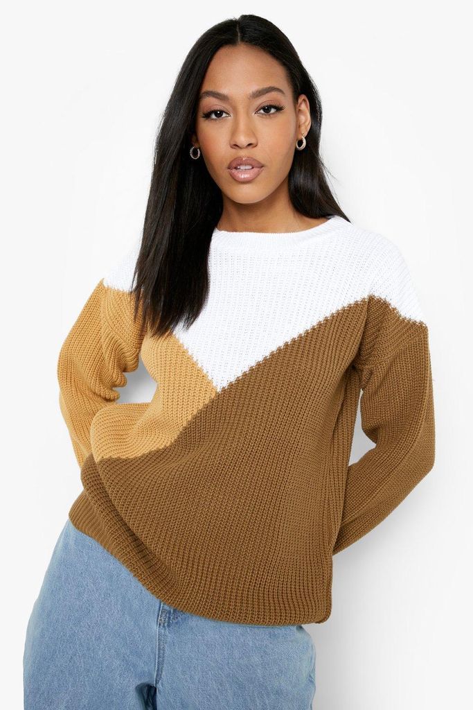 Womens Tall Colour Block Knitted Jumper - Brown - S, Brown