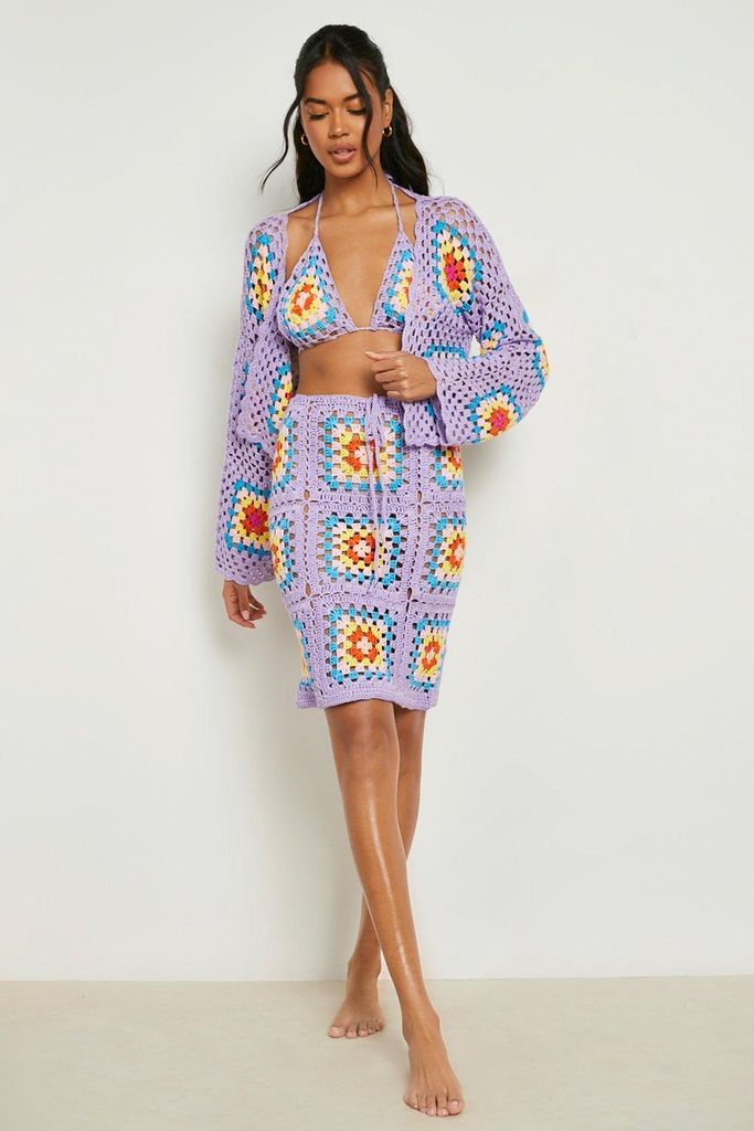 Womens Premium Crochet Mini Skirt - Purple - M, Purple
