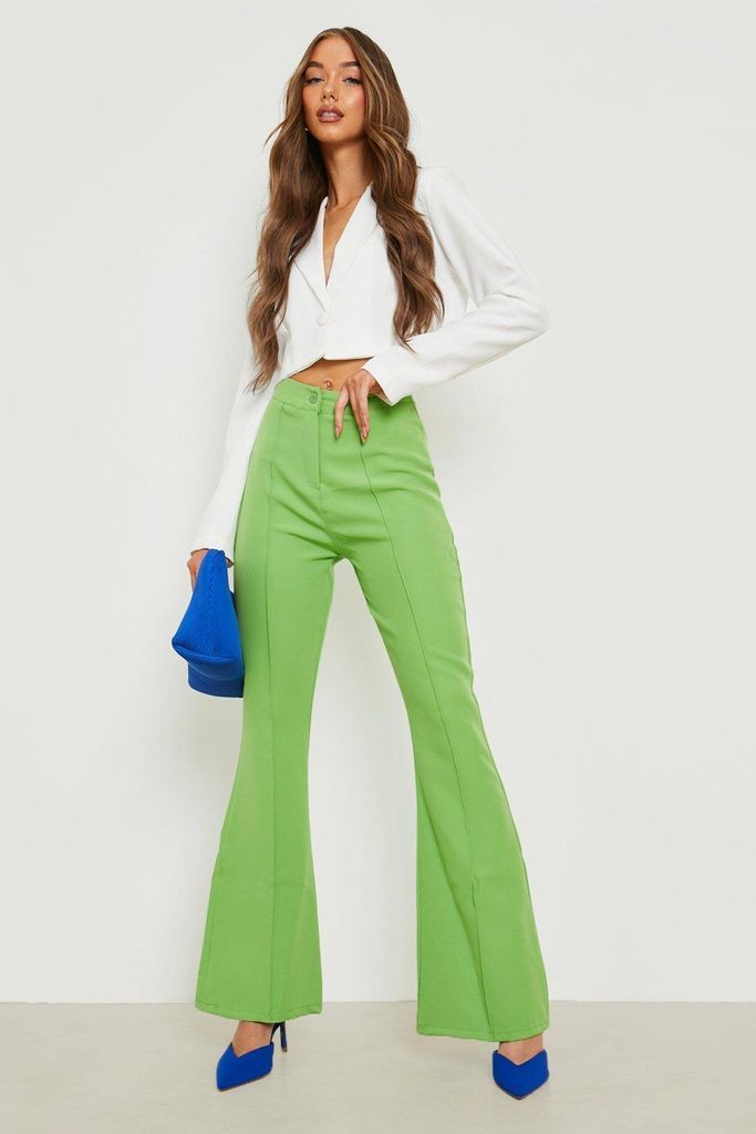 Womens Seam Detail Flared Tailored Trouser - Green - 8, Green