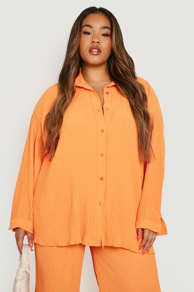 Womens Plus Plisse Oversized Shirt - Orange - 16, Orange