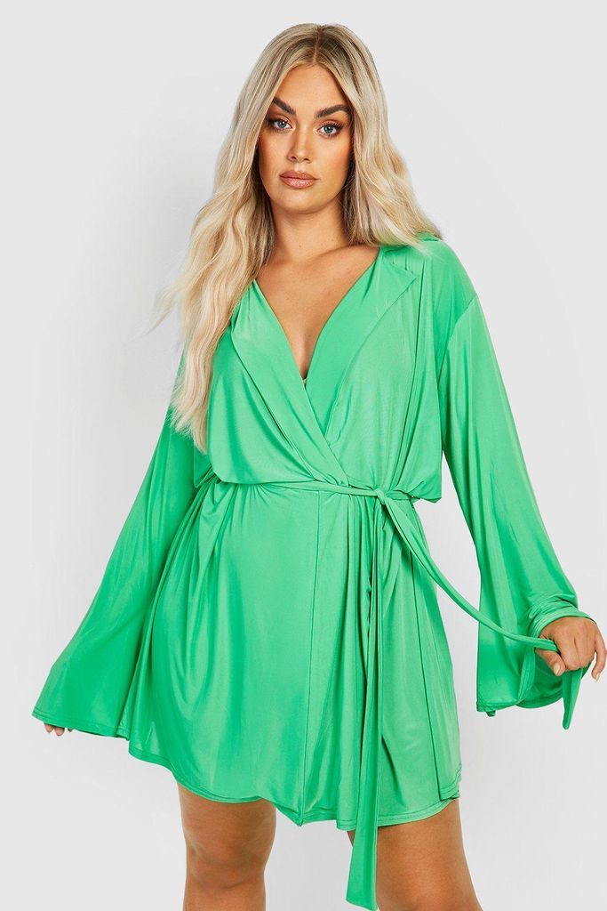 Womens Plus Slinky Wrap Dress - Green - 16, Green