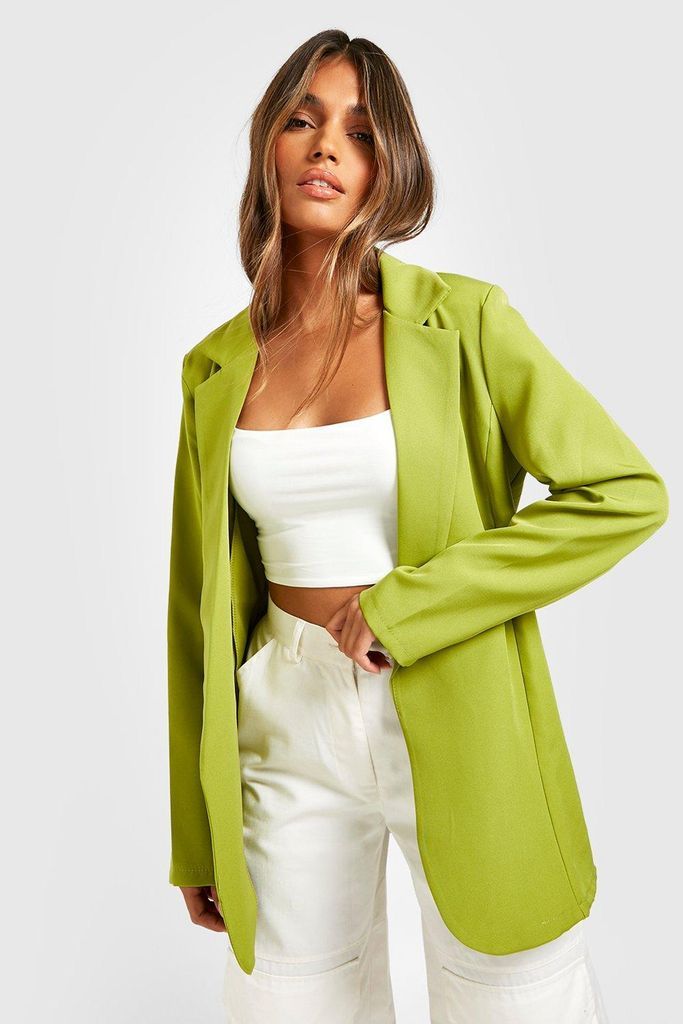 Womens Basic Woven Long Sleeve Relaxed Fit Blazer - Green - 10, Green