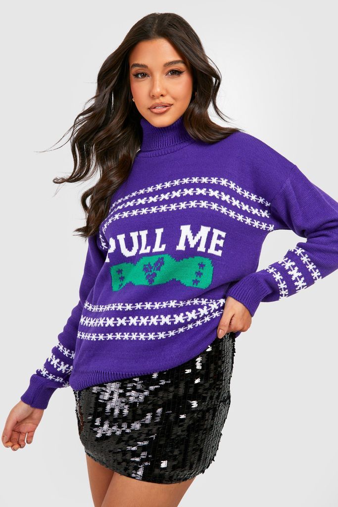 Womens Pull Me Roll Neck Christmas Jumper - Purple - S, Purple