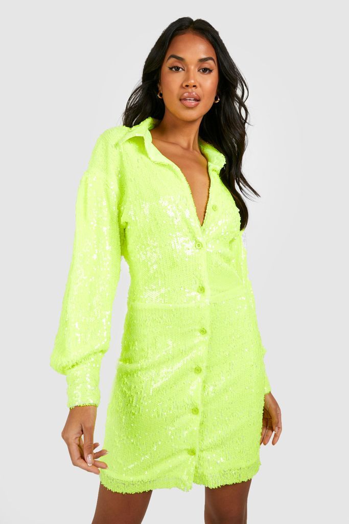 Womens Boutique Sequin Fitted Shirt Dress - Green - 8, Green