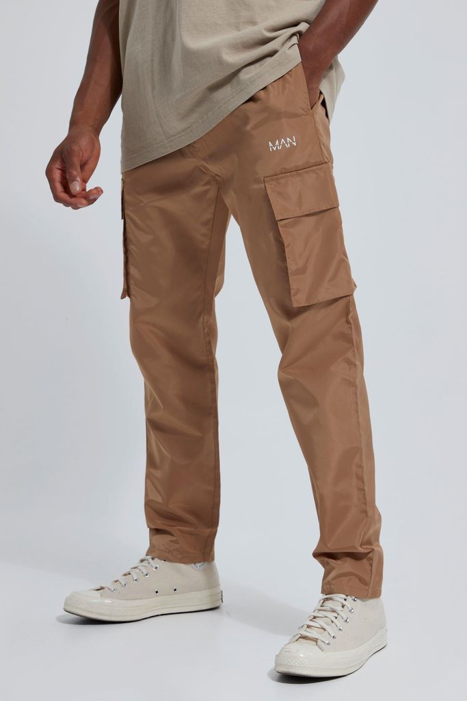 Men's Elastic Waist Skinny Shell Cargo Trouser - Beige - L, Beige