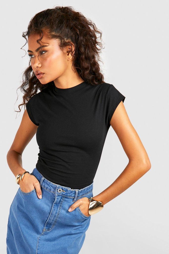 Womens Cap Sleeve Fitted Basic Cotton T-Shirt - Black - 16, Black