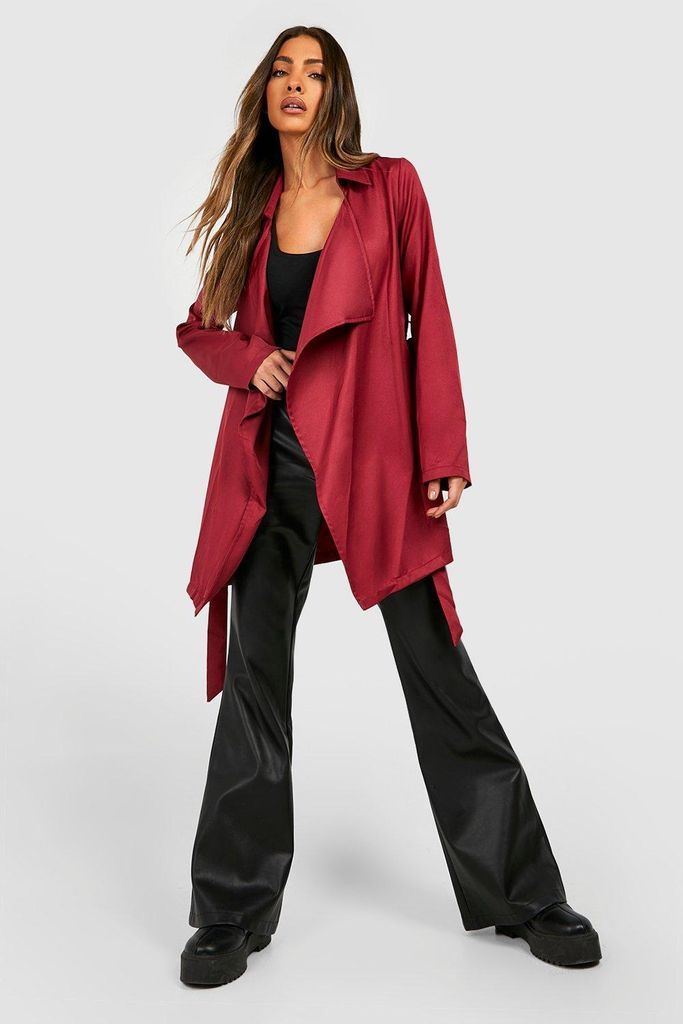 Womens Waterfall Belted Trench Coat - Red - 8, Red
