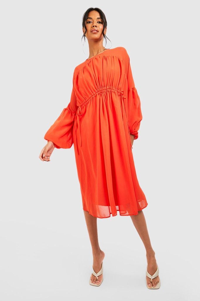 Womens Chiffon Gathered Neck Midi Dress - Orange - 8, Orange