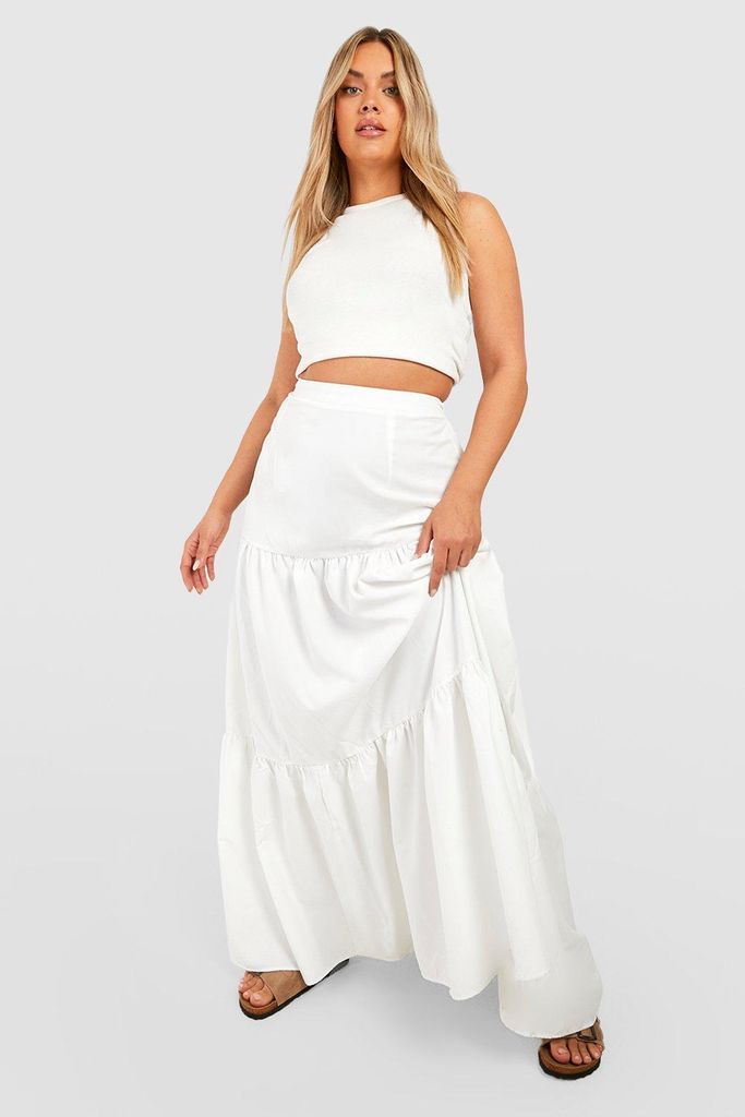 Womens Plus Woven Tiered Maxi Skirt - White - 28, White