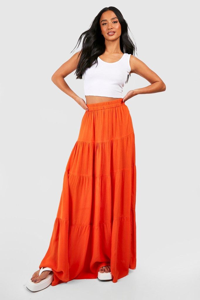 Womens Petite Tiered Cheesecloth Maxi Skirt - Orange - 12, Orange