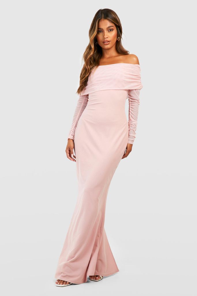Womens Mesh Detail Bardot Maxi Dress - Pink - 12, Pink