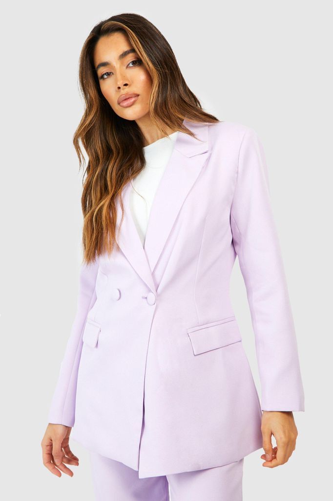 Womens Fitted Double Breasted Tailored Blazer - Purple - 12, Purple