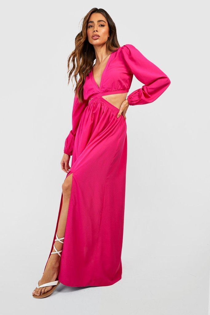 Womens Plunge Cut Out Waist Maxi Dress - Pink - 10, Pink