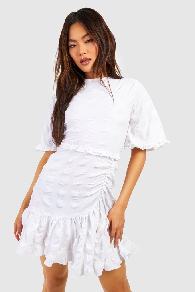 Womens Textured Angel Sleeve Ruffle Skater Dress - White - 8, White