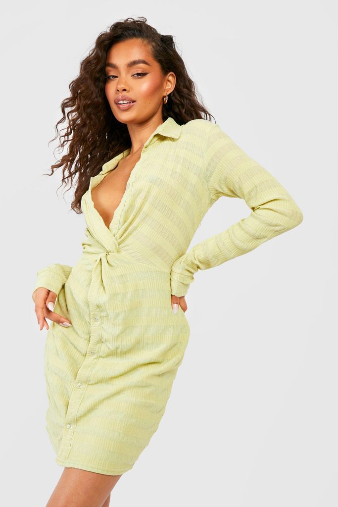 Womens Textured Twist Shirt Dress - Green - 8, Green