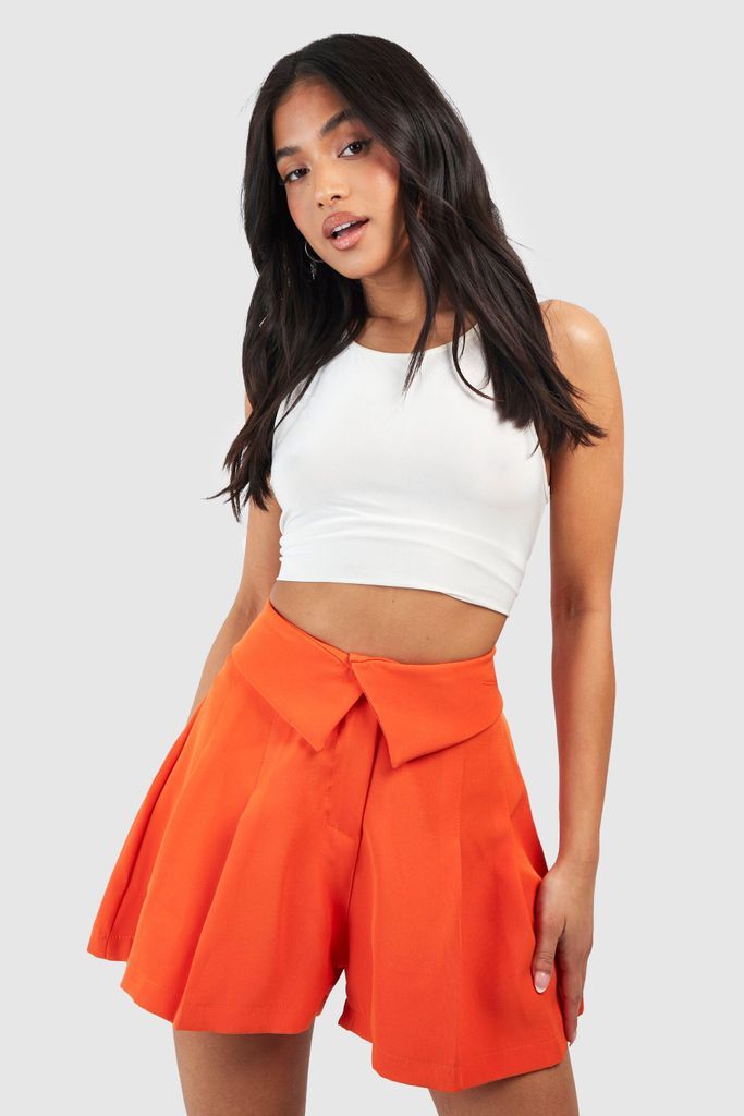 Womens Petite Fold Over Shorts - Orange - 6, Orange