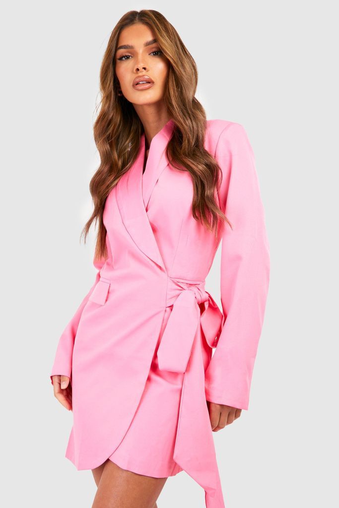 Womens Tie Wrap Blazer Dress - Pink - 8, Pink