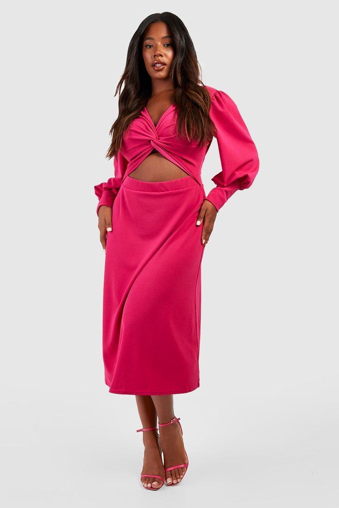 Womens Plus Twist Front Blouson Sleeve Skater Dress - Pink - 28, Pink