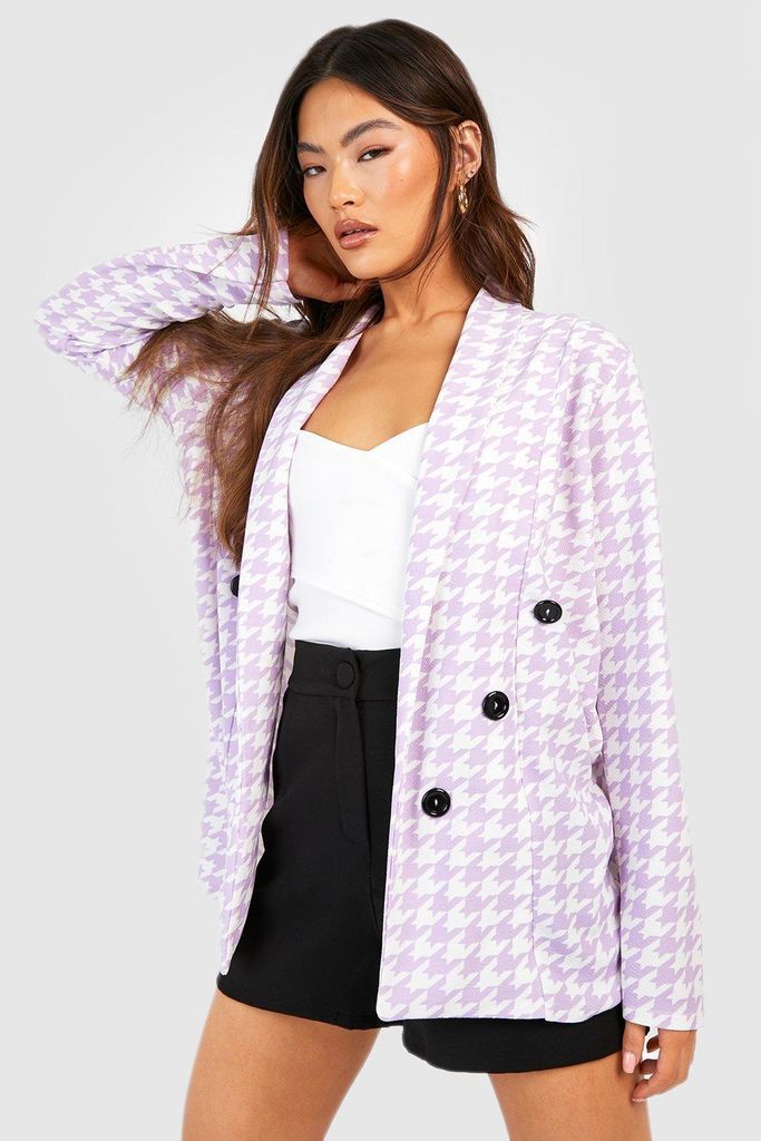 Womens Basic Pastel Jersey Check Relaxed Fit Blazer - Purple - 10, Purple