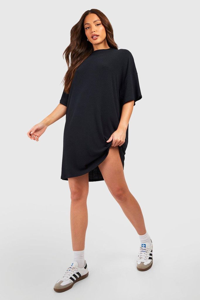 Womens Tall Soft Rib Shortsleeve T-Shirt Dress - Black - 6, Black