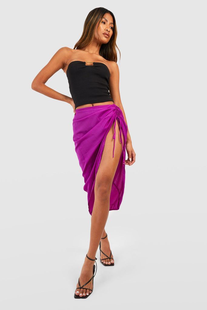 Womens Ruched Split Side Midi Skirt - Purple - 14, Purple