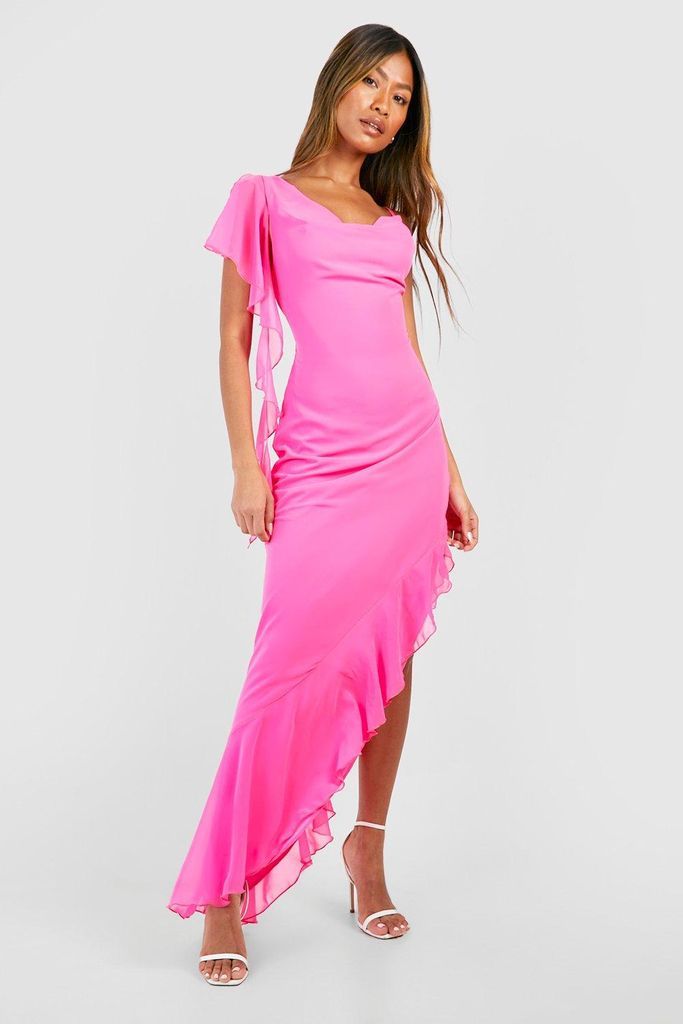 Womens Chiffon Cowl Neck Maxi Dress - Pink - 14, Pink