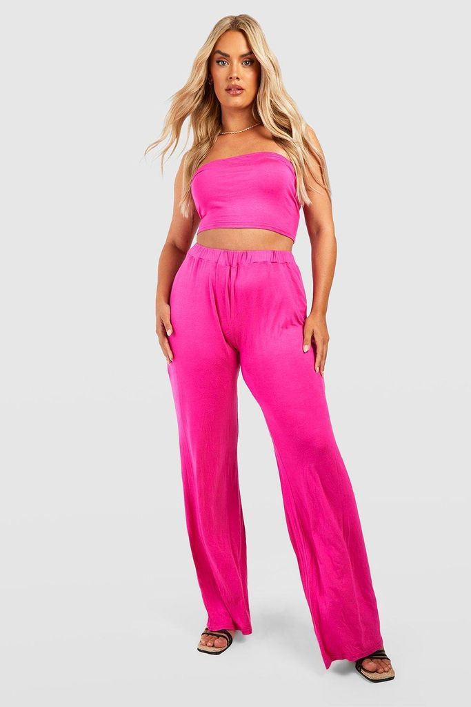 Womens Plus Bandeau And Wide Leg Trouser Co-Ord - Pink - 22, Pink