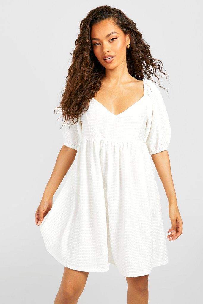 Womens Textured Mini Smock Dress - White - 8, White
