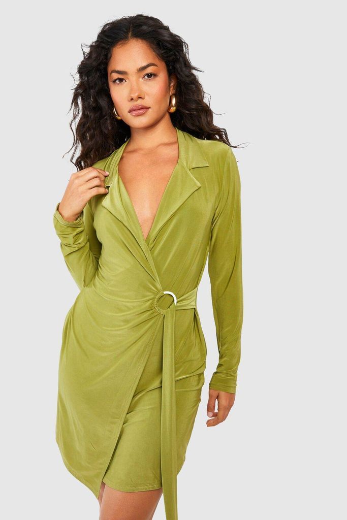 Womens Slinky Wrap Shirt Dress - Green - 8, Green