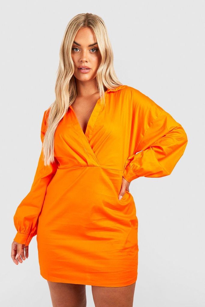 Womens Plus Wrap Shirt Dress - Orange - 22, Orange