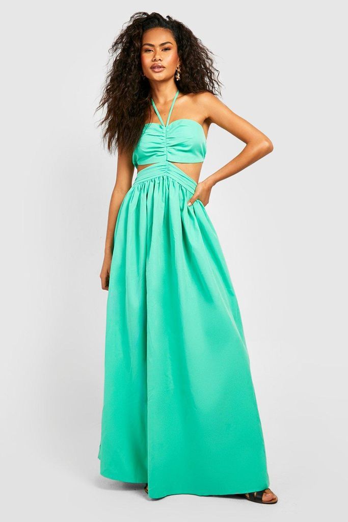 Womens Strappy Halterneck Cut Out Maxi Dress - Green - 8, Green