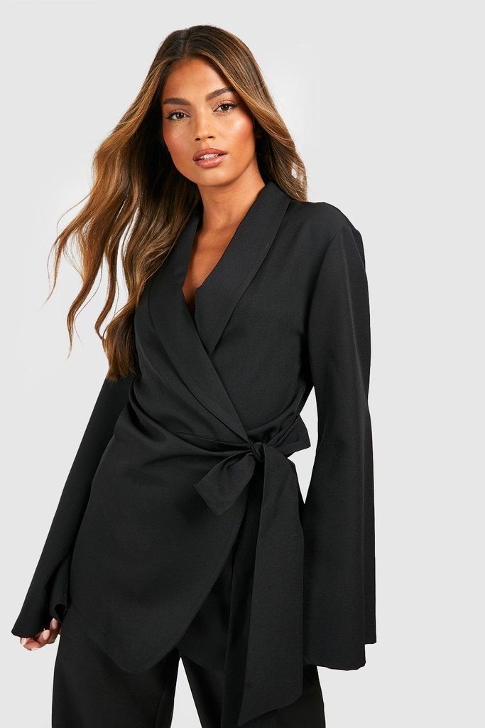 Womens Flared Sleeve Belted Tailored Blazer - Black - 14, Black
