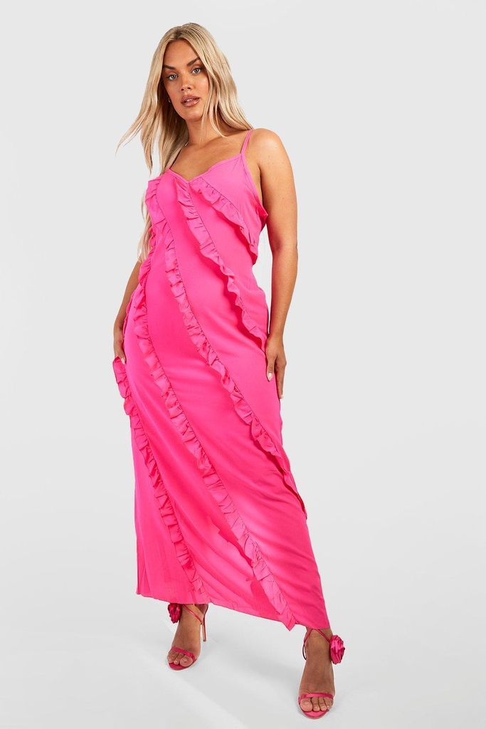 Womens Plus Ruffle Strappy Maxi Dress - Pink - 16, Pink