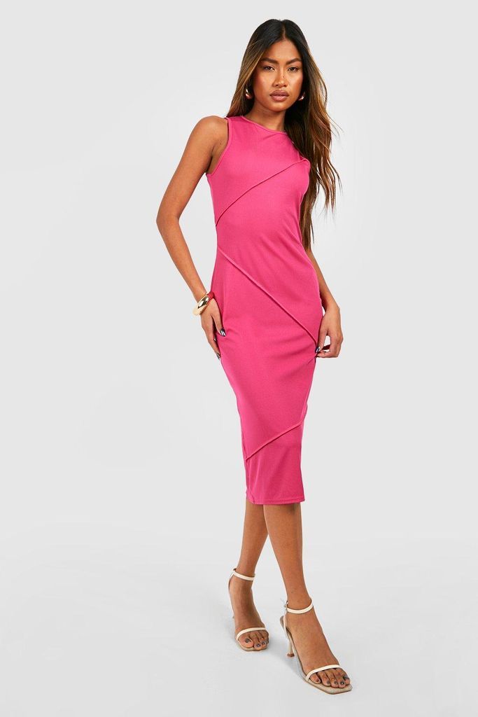 Womens Rib Seam Detail Midi Dress - Pink - 10, Pink